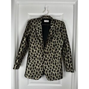 Saint Laurent Auth Black Gold Metallic Star Jacket Blazer SZ 42